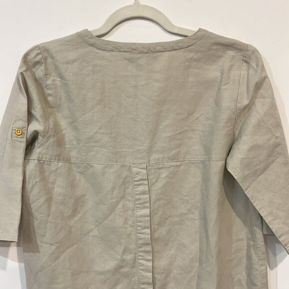 Ellen Tracy Cream Roll Tab Sleeve Linen Tunic Size Small - Picture 12 of 16